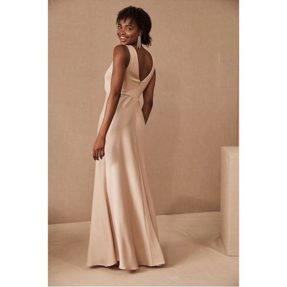 ANTHROPOLOGIE BHLDN Bridesmaid Classic Satin Maxi Dress Oyster Beckett 8 NWT - Picture 4 of 6